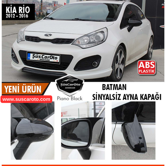 Cubierta de espejo Batman Murciélago Piano Negro Plástico ABS Compatible con Kia Rio sin señales 2012-2016