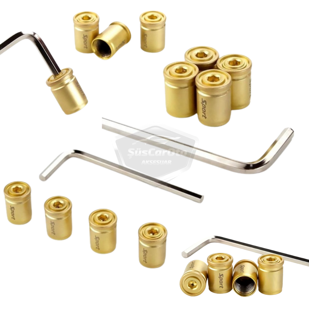 Juego de 4 tapas de válvula con cierre para coche, moto, bicicleta, de metal dorado, con llave Allen