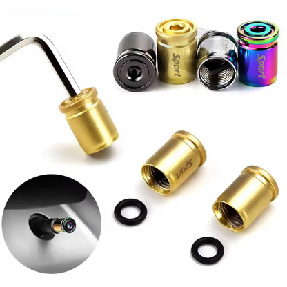 Juego de 4 tapas de válvula con cierre para coche, moto, bicicleta, de metal dorado, con llave Allen