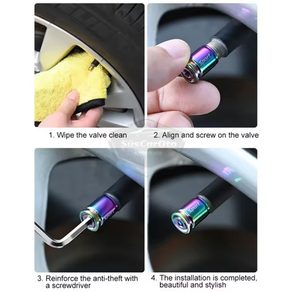 Juego de 4 tapas de válvula con cierre para coche, moto, bicicleta, de metal dorado, con llave Allen
