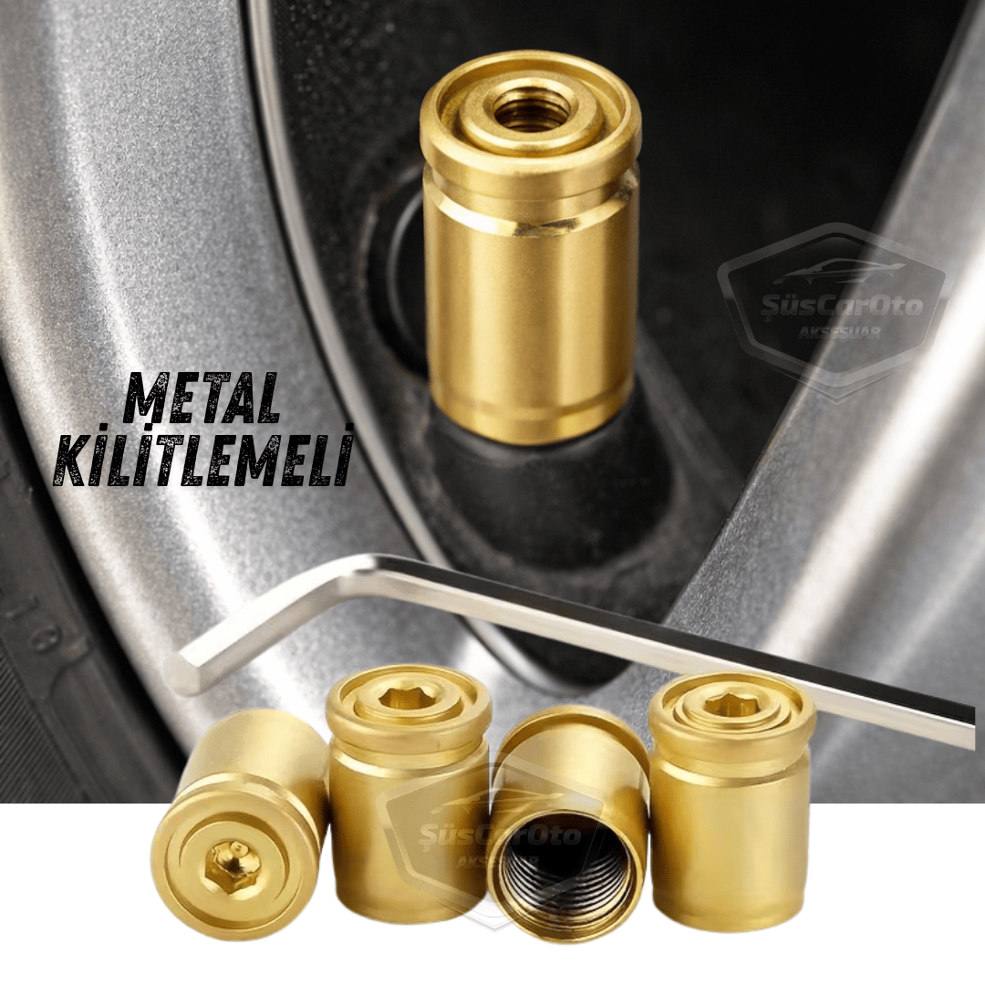 Juego de 4 tapas de válvula con cierre para coche, moto, bicicleta, de metal dorado, con llave Allen