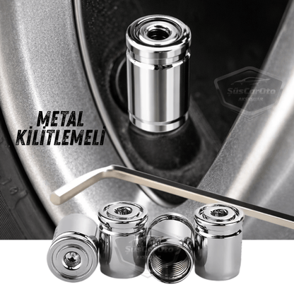 Tapa de válvula de bloqueo Tapa de válvula Allen Coche Moto Bicicleta Metal Compresión Plateado Plata Juego de 4