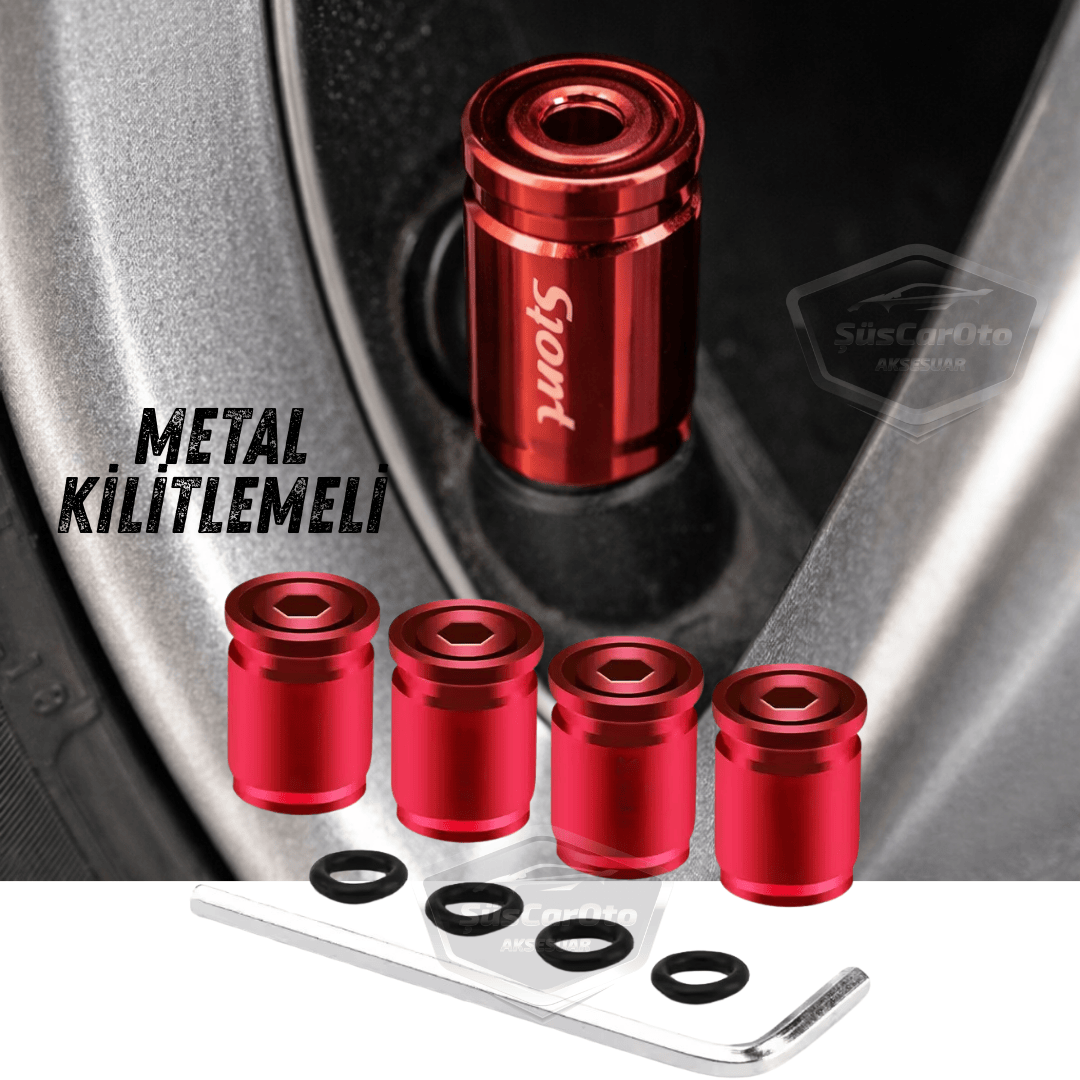 Tapas de Válvula con Bloqueo, Tapas de Válvula Allen, Coche, Moto, Bicicleta, Metal, Compresión, Rojo, Set de 4