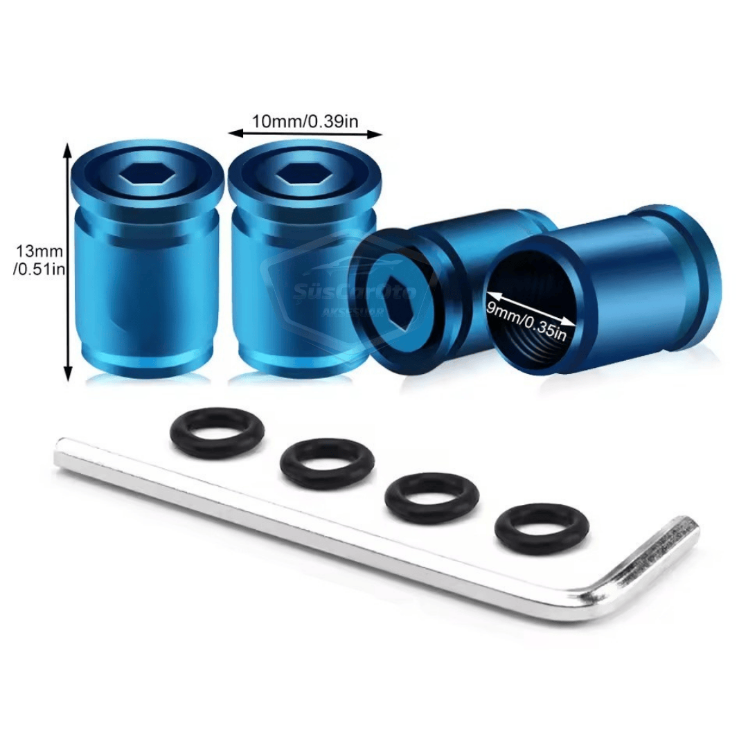 Set de 4 tapones de válvula con bloqueo, tapones de válvula Allen, de metal con apriete para coche, motocicleta y bicicleta, color azul.
