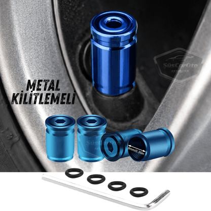 Set de 4 tapones de válvula con bloqueo, tapones de válvula Allen, de metal con apriete para coche, motocicleta y bicicleta, color azul.