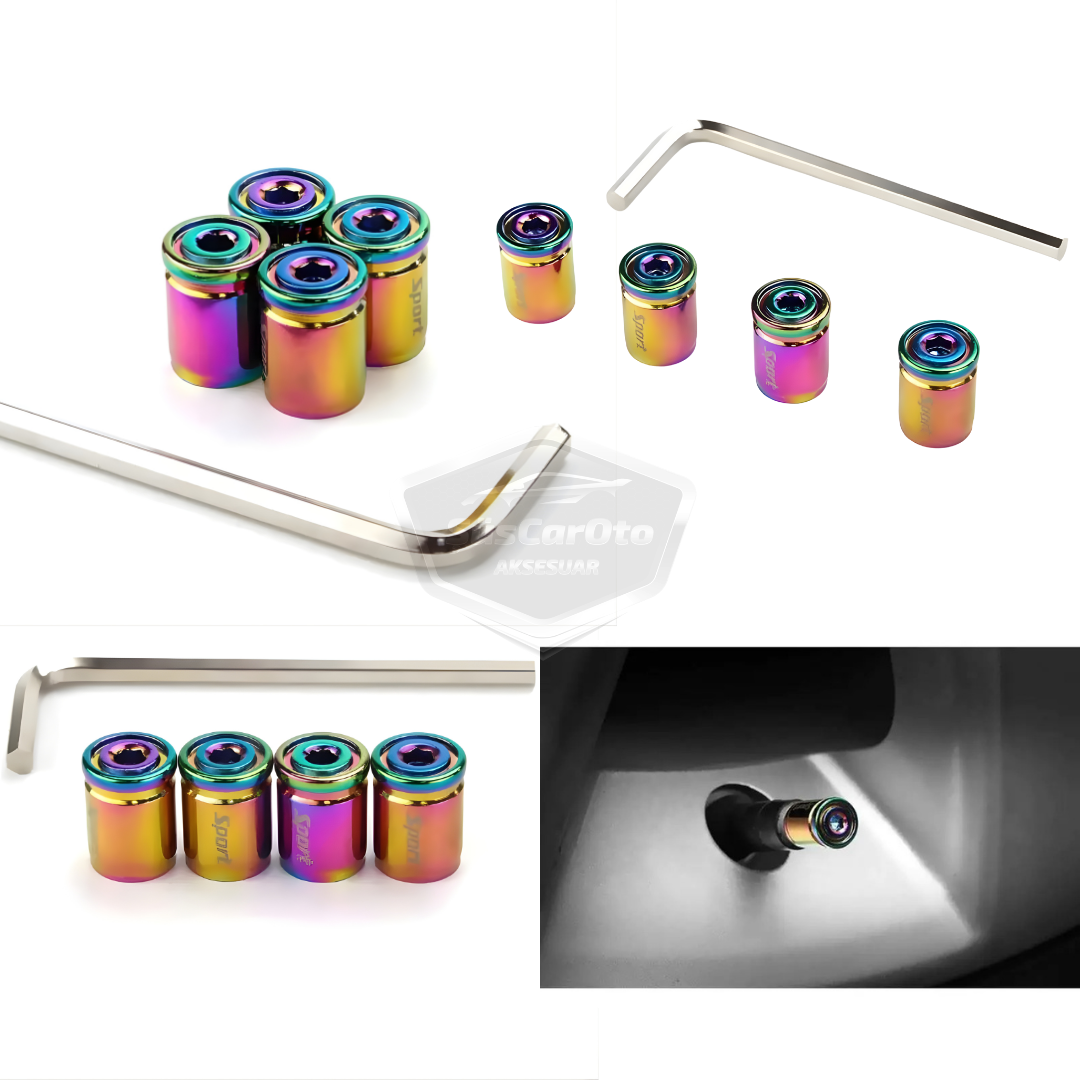 Tapas de Válvula de Bloqueo, Tapas de Válvula Allen, Coche, Motocicleta, Bicicleta, Metal, Compresión, Coloridas, Camaleón, Juego de 4