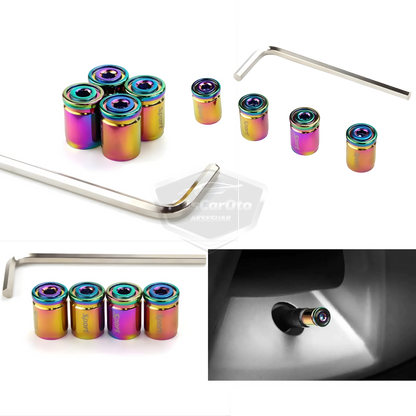 Tapas de Válvula de Bloqueo, Tapas de Válvula Allen, Coche, Motocicleta, Bicicleta, Metal, Compresión, Coloridas, Camaleón, Juego de 4
