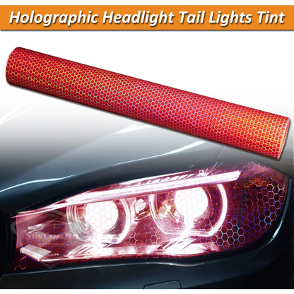 Película de vinilo para faros delanteros con diseño de panal de abeja holográfico rojo, lámina protectora anti-arañazos para faros, 100 x 30 cm ONP1005