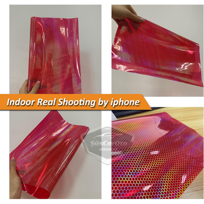 Película de vinilo para faros delanteros con diseño de panal de abeja holográfico rojo, lámina protectora anti-arañazos para faros, 100 x 30 cm ONP1005
