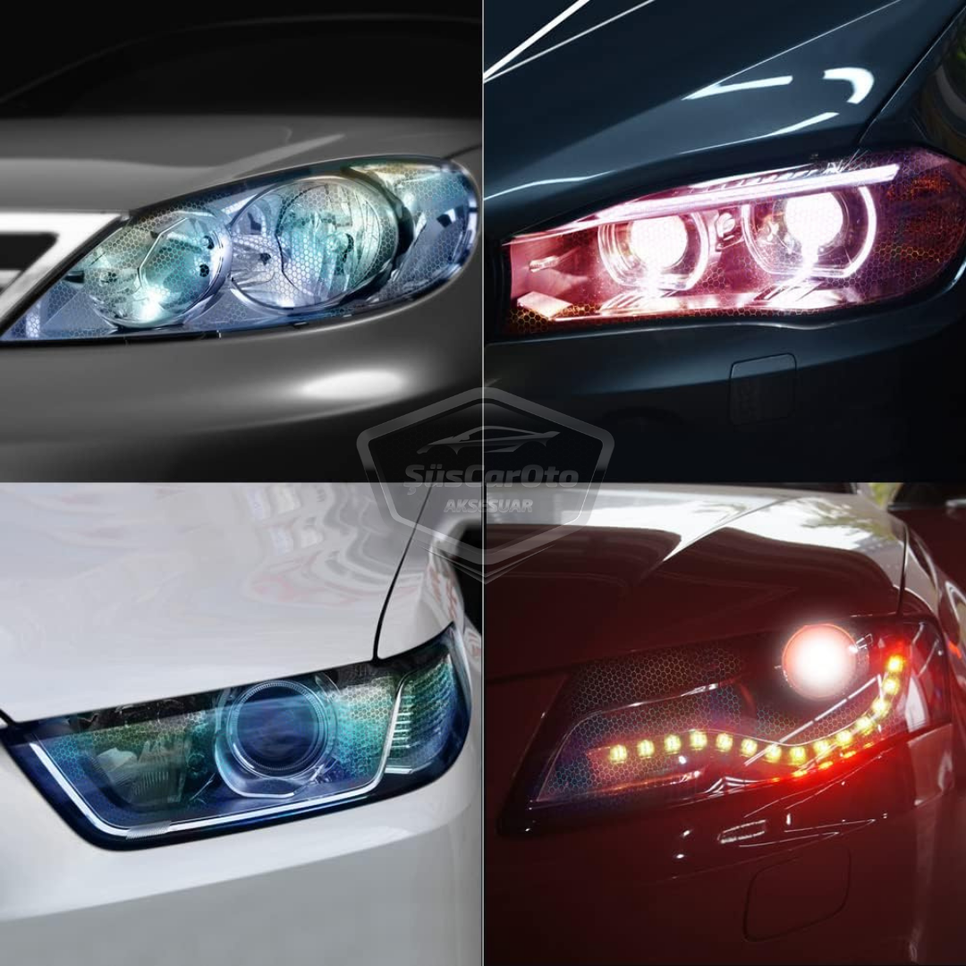 Película de vinilo para faros delanteros con diseño de panal de abeja holográfico rojo, lámina protectora anti-arañazos para faros, 100 x 30 cm ONP1005