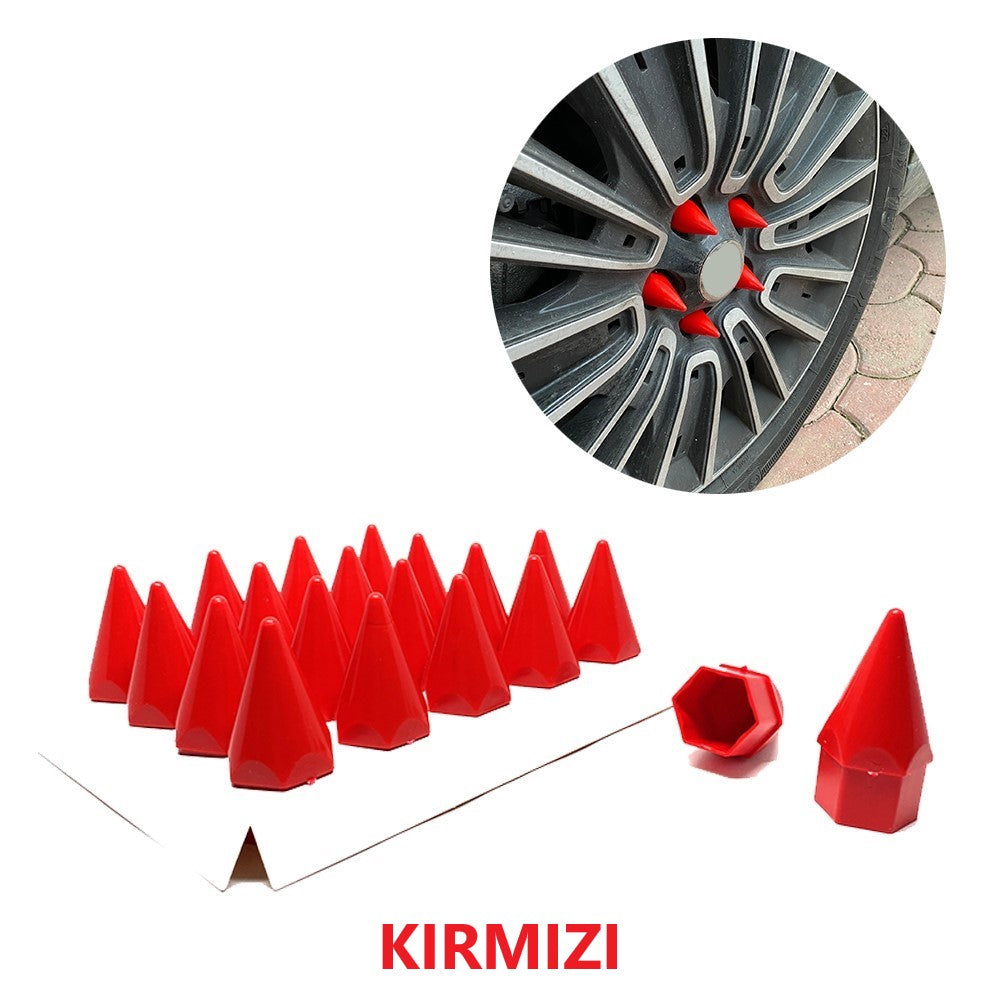 Juego de 20 tapas de tuerca de rueda con punta, extractor incluido, 17 mm-19 mm, ROJO