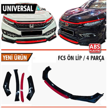 Universal Flexible de 4 Piezas con Lengüeta Roja, Lip Piano Black con Solapa y Ala de Plástico ABS