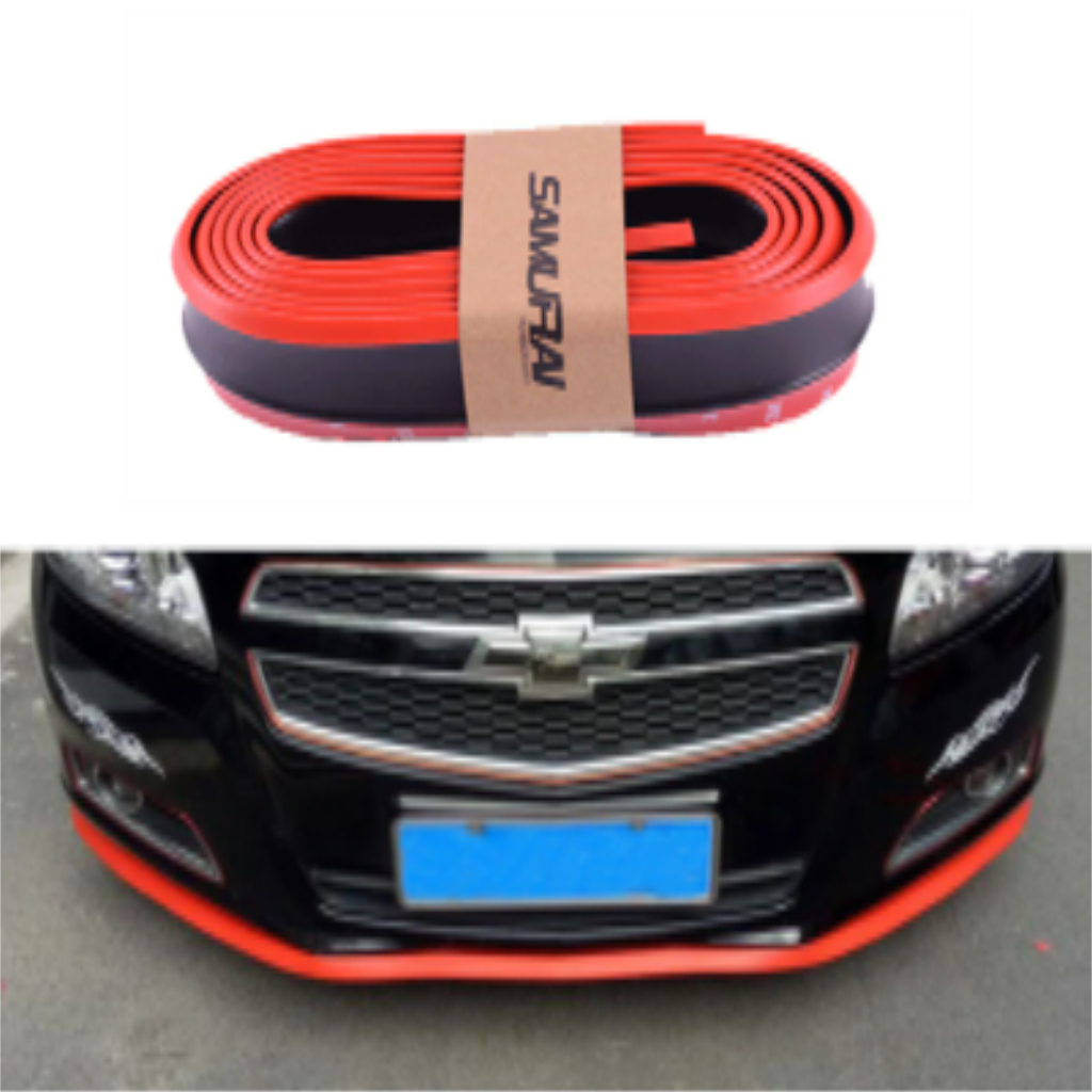 SAMURAI Labio de parachoques EZ Lip flexible, suave, adhesivo 3M, 2,5 m, rojo y negro