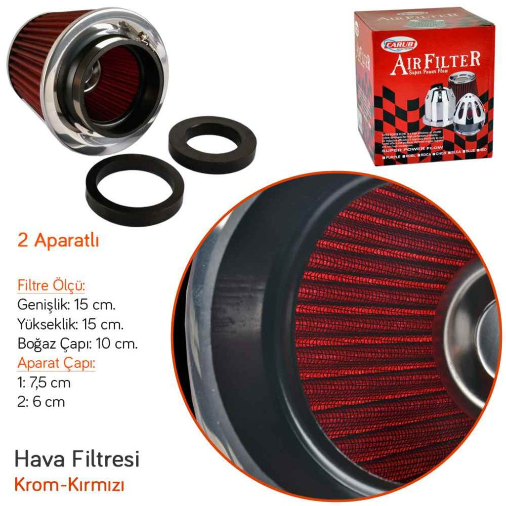 Filtro de aire de alto rendimiento Carub +6 Cv Universal con adaptador rojo