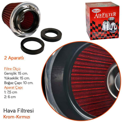 Filtro de aire de alto rendimiento Carub +6 Cv Universal con adaptador rojo