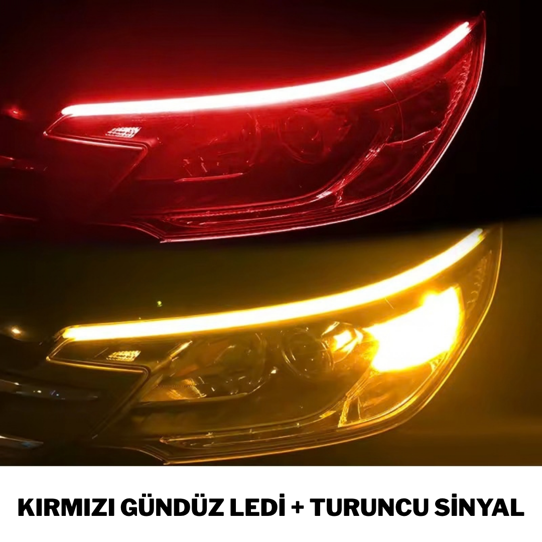 Kayar Sinyalli Far Üstü LED Gündüz Farı - Su Geçirmez Esnek Şerit LED Takımı 2 Adet / Sağ-Sol Takım