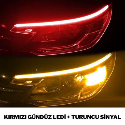 Kayar Sinyalli Far Üstü LED Gündüz Farı - Su Geçirmez Esnek Şerit LED Takımı 2 Adet / Sağ-Sol Takım