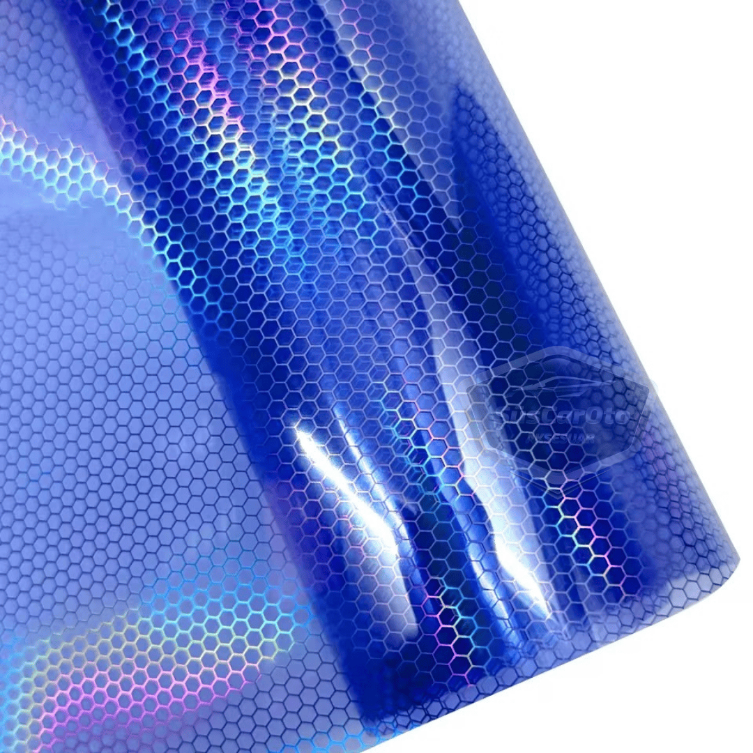 Película para faros delanteros con diseño de panal de abeja holográfico azul oscuro, lámina para faros delanteros, lámina antiarañazos para faros delanteros, 100 x 30 cm ONP1004