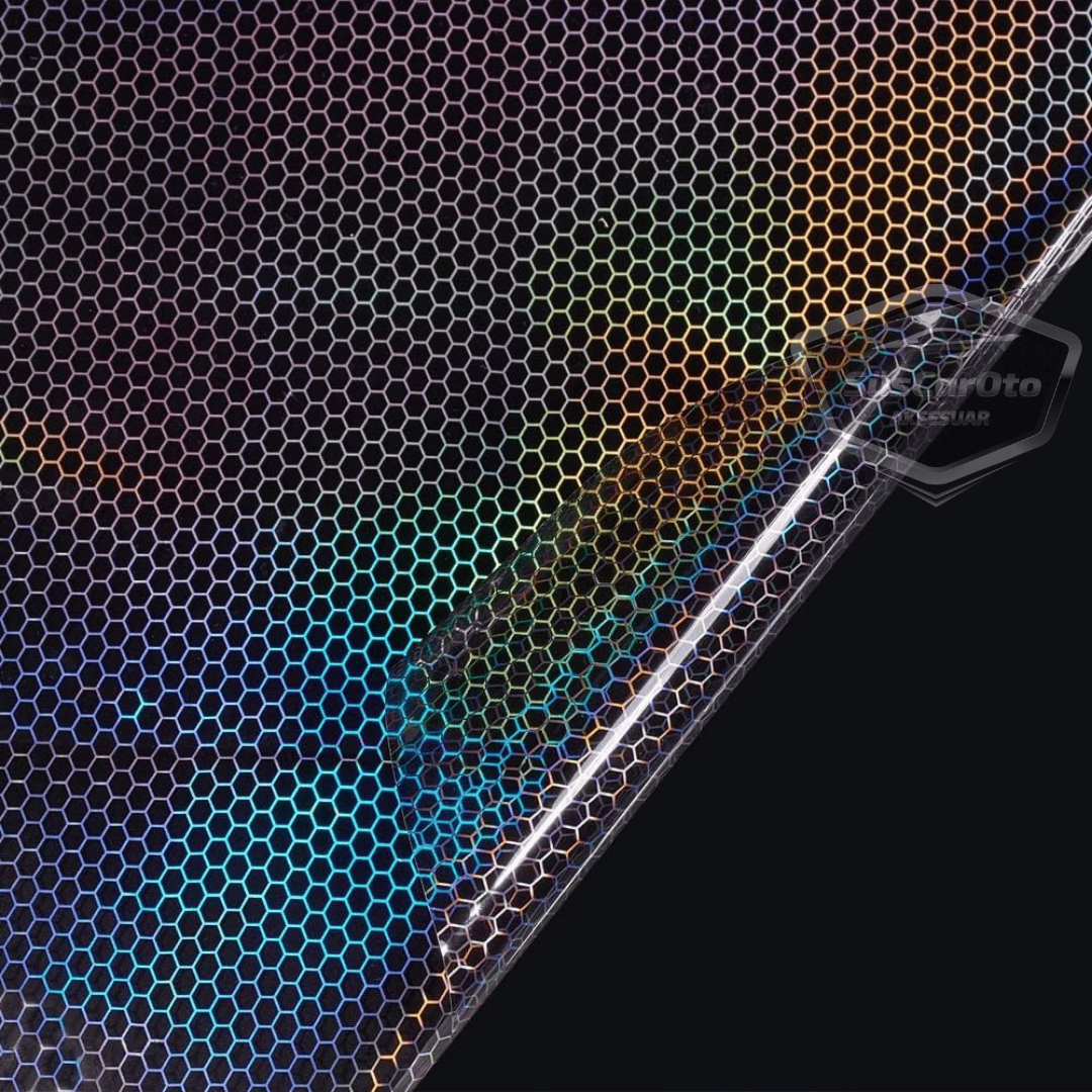 Película de faro de patrón de panal holográfico negro oscuro, lámina de faro, lámina protectora contra arañazos de faro 100 x 30 cm ONP1002