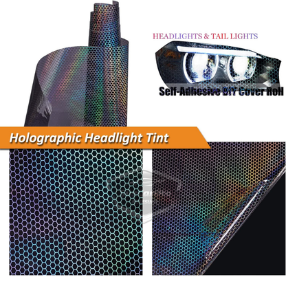 Película de faro de patrón de panal holográfico negro oscuro, lámina de faro, lámina protectora contra arañazos de faro 100 x 30 cm ONP1002