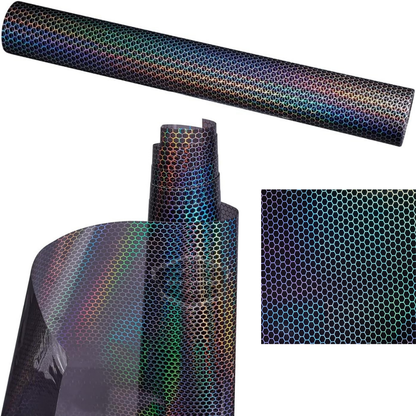 Película de faro de patrón de panal holográfico negro oscuro, lámina de faro, lámina protectora contra arañazos de faro 100 x 30 cm ONP1002
