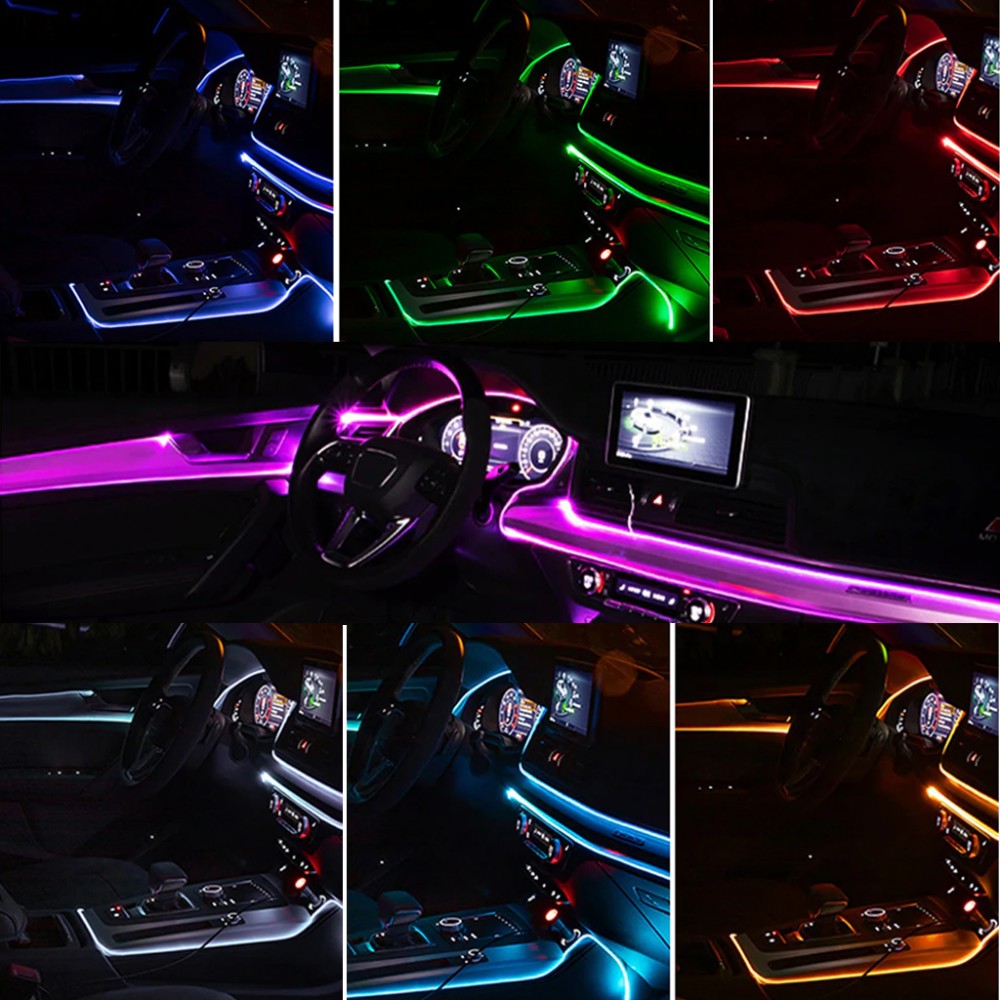 Luz LED de neón de 2 metros para salpicadero de coche, de colores