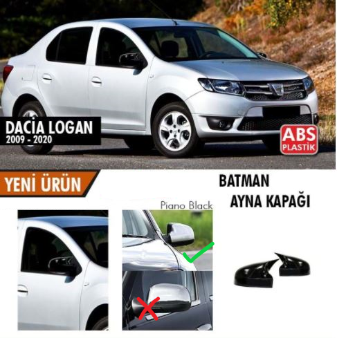 Dacia Logan 2009-2020 Tapa de Espejo Retrovisor Murciélago Batman Plástico ABS Negro Piano