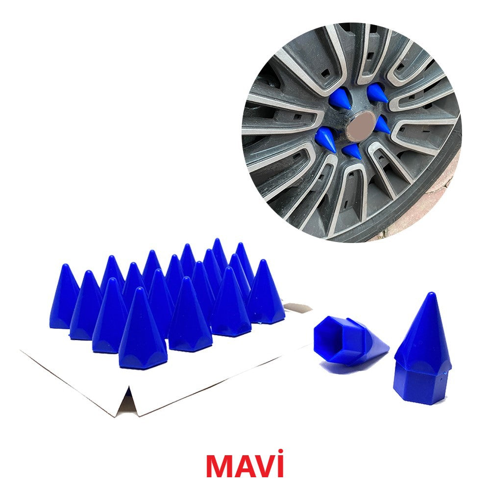 Juego de 20 tapas de tuerca de rueda con forma de bala y herramienta de extracción de 17 mm-19 mm AZUL