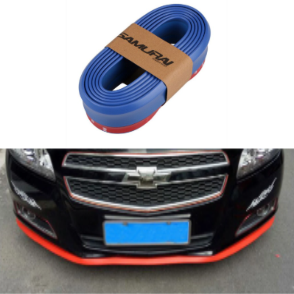 SAMURAI Labio de parachoques delantero Ez Lip de color flexible suave con pegamento 3M, 2,5 m, azul