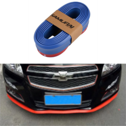 SAMURAI Labio de parachoques delantero Ez Lip de color flexible suave con pegamento 3M, 2,5 m, azul