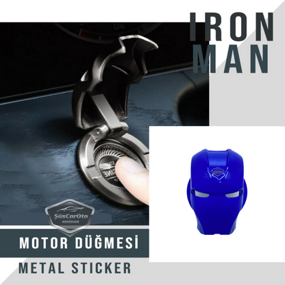 Tapa del botón de arranque/parada, protector de botón metálico de Iron Man, decorativo, aleación de zinc, azul