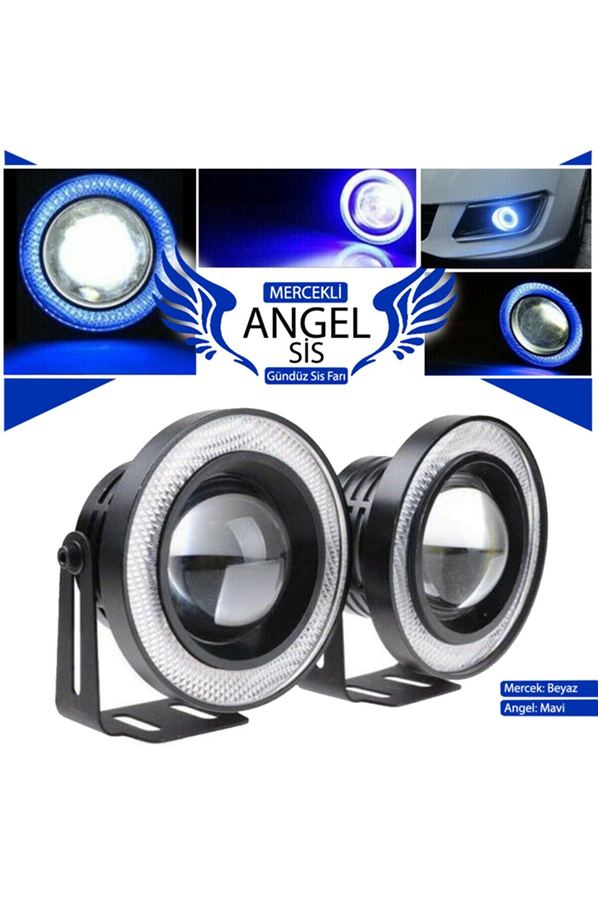 Faro antiniebla Angel con lente universal de metal impermeable de 76 mm con ojos de ángel azules