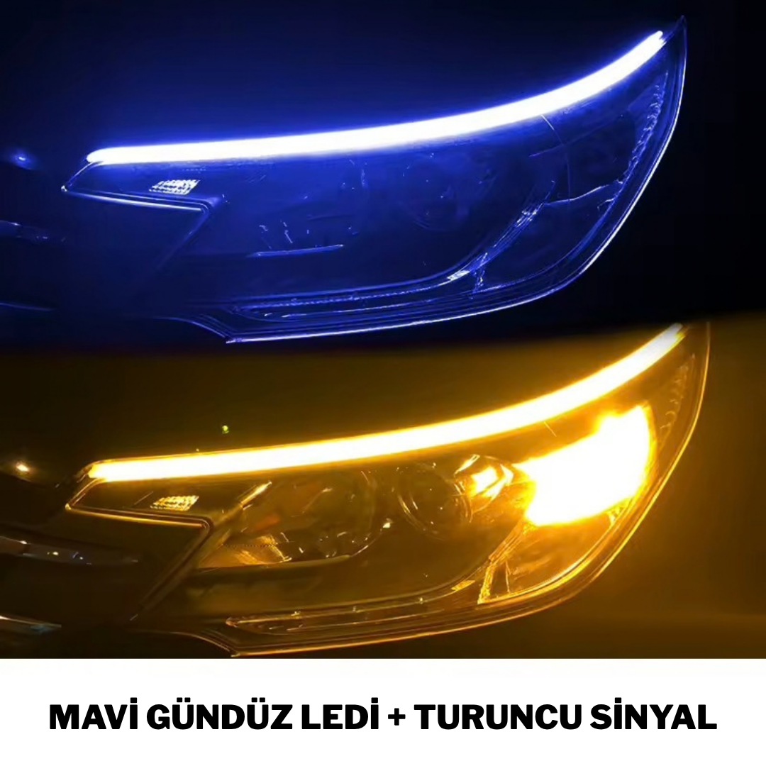 Kayar Sinyalli Far Üstü LED Gündüz Farı - Su Geçirmez Esnek Şerit LED Takımı 2 Adet / Sağ-Sol Takım
