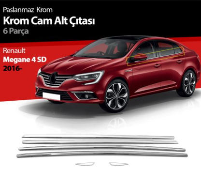 Renault Megane 4 Sedán 2016 y posteriores molduras de ventana cromadas 6 piezas