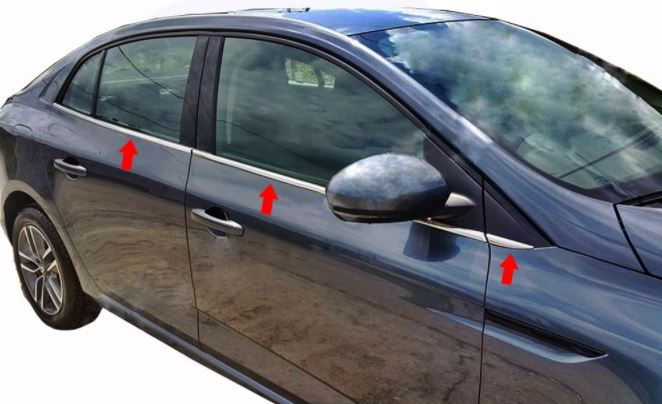 Renault Megane 4 Sedán 2016 y posteriores molduras de ventana cromadas 6 piezas