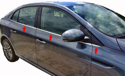 Renault Megane 4 Sedán 2016 y posteriores molduras de ventana cromadas 6 piezas