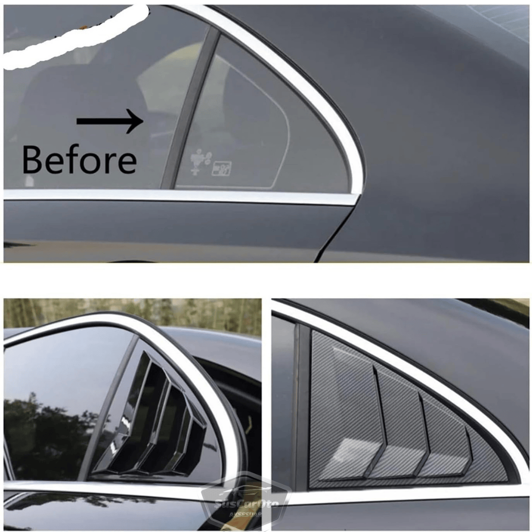 Mercedes Clase A W177 2018 y posteriores, Rejilla de Ventana Trasera Batiente, Visera de Ventana Trasera Batiente, Ventilación Importada, Juego Izquierdo y Derecho, Negro Brillante, Calidad Premium