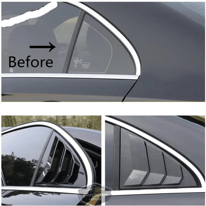 Mercedes Clase A W177 2018 y posteriores, Rejilla de Ventana Trasera Batiente, Visera de Ventana Trasera Batiente, Ventilación Importada, Juego Izquierdo y Derecho, Negro Brillante, Calidad Premium