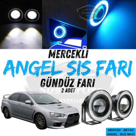 Mitsubishi Lancer 2007-2014 Compatible Faro Antiniebla Universal con Lente Angel Metálico Impermeable 76 mm con Anillo Azul Hielo Luz Diurna Angel Eyes 2 Piezas