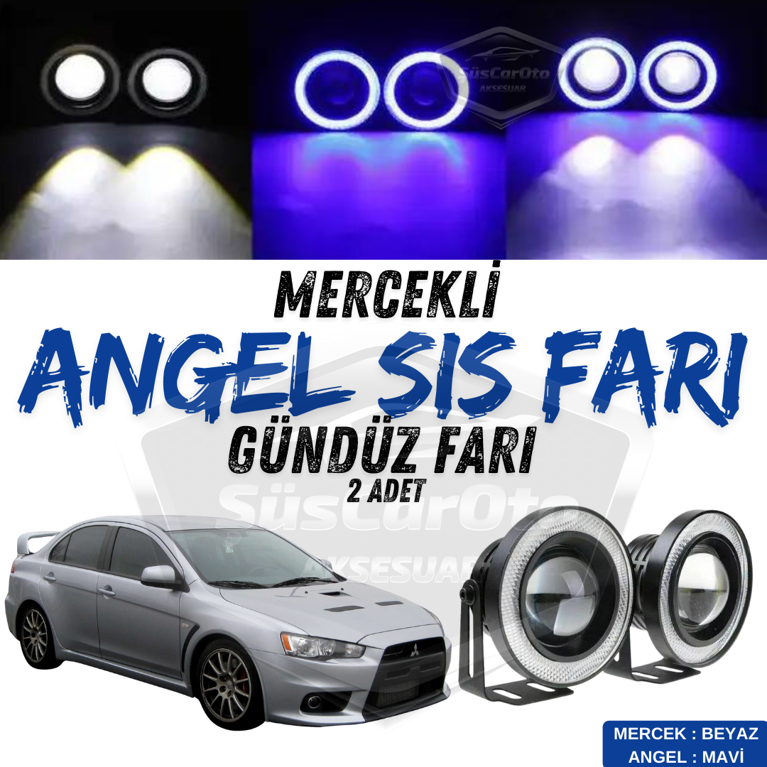 Mitsubishi Lancer 2007-2014 Compatible Universal Lupa Angel Faros Antiniebla Metal Impermeable 76 mm con Anillo Azul Luz Diurna Angel Eyes 2 Piezas