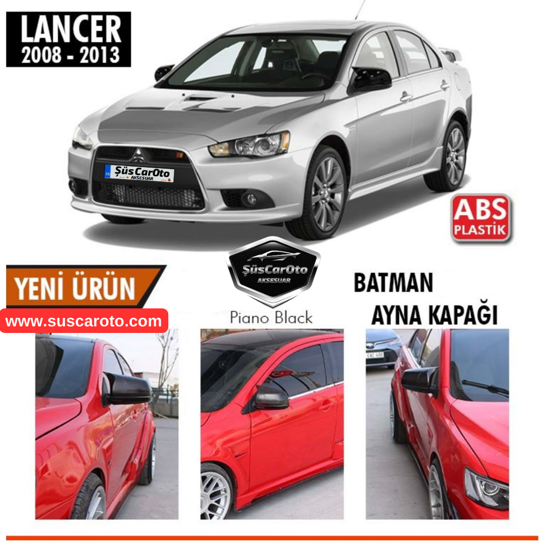 Cubierta de espejo retrovisor tipo ala de murciélago Batman, compatible con Mitsubishi Lancer 2008-2013, plástico ABS negro piano