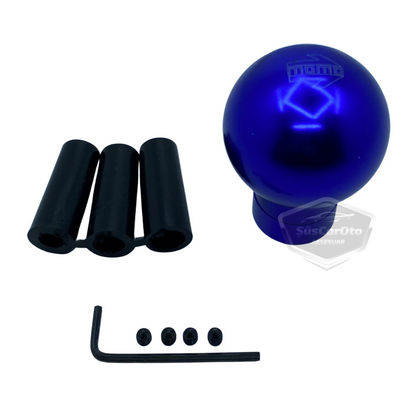 Momo pomo universal de palanca de cambios esférico de metal deportivo azul con adaptador
