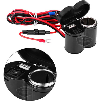 Toma de cargador USB/encendedor de cigarrillos 12-45V para motocicleta, quad, bicicleta eléctrica, moto acuática, impermeable, montaje en manillar, cargador USB multifunción