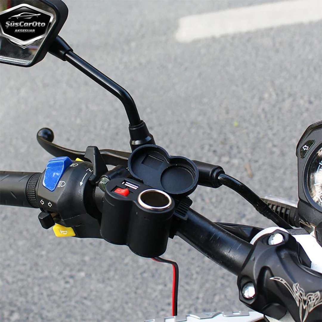 Toma de cargador USB/encendedor de cigarrillos 12-45V para motocicleta, quad, bicicleta eléctrica, moto acuática, impermeable, montaje en manillar, cargador USB multifunción