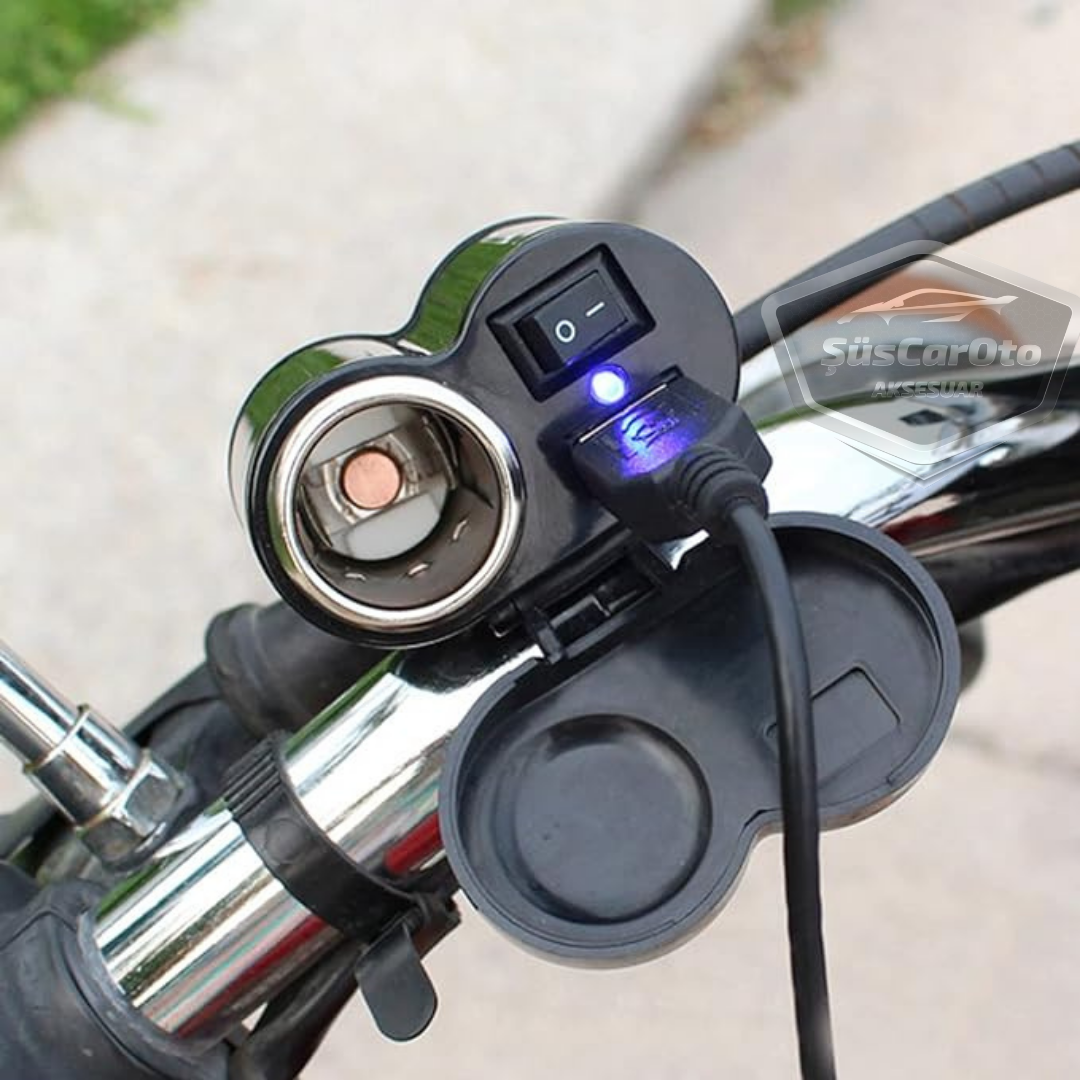 Toma de cargador USB/encendedor de cigarrillos 12-45V para motocicleta, quad, bicicleta eléctrica, moto acuática, impermeable, montaje en manillar, cargador USB multifunción