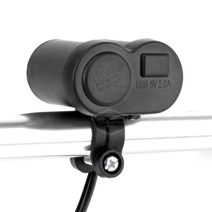 Toma de cargador USB/encendedor de cigarrillos 12-45V para motocicleta, quad, bicicleta eléctrica, moto acuática, impermeable, montaje en manillar, cargador USB multifunción
