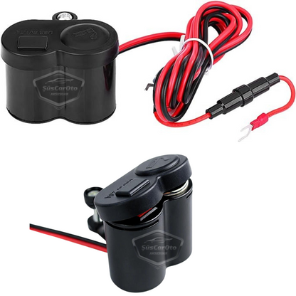 Toma de cargador USB/encendedor de cigarrillos 12-45V para motocicleta, quad, bicicleta eléctrica, moto acuática, impermeable, montaje en manillar, cargador USB multifunción