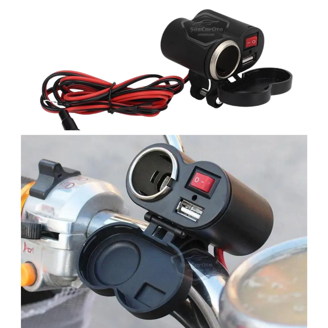 Toma de cargador USB/encendedor de cigarrillos 12-45V para motocicleta, quad, bicicleta eléctrica, moto acuática, impermeable, montaje en manillar, cargador USB multifunción