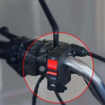 Interruptor de encendido/apagado de 12 V para motocicleta, ATV, bicicleta eléctrica, jetski, botón de interruptor, faro, toma de carga USB, impermeable, montaje en manillar de 22 mm, cargador USB multifuncional