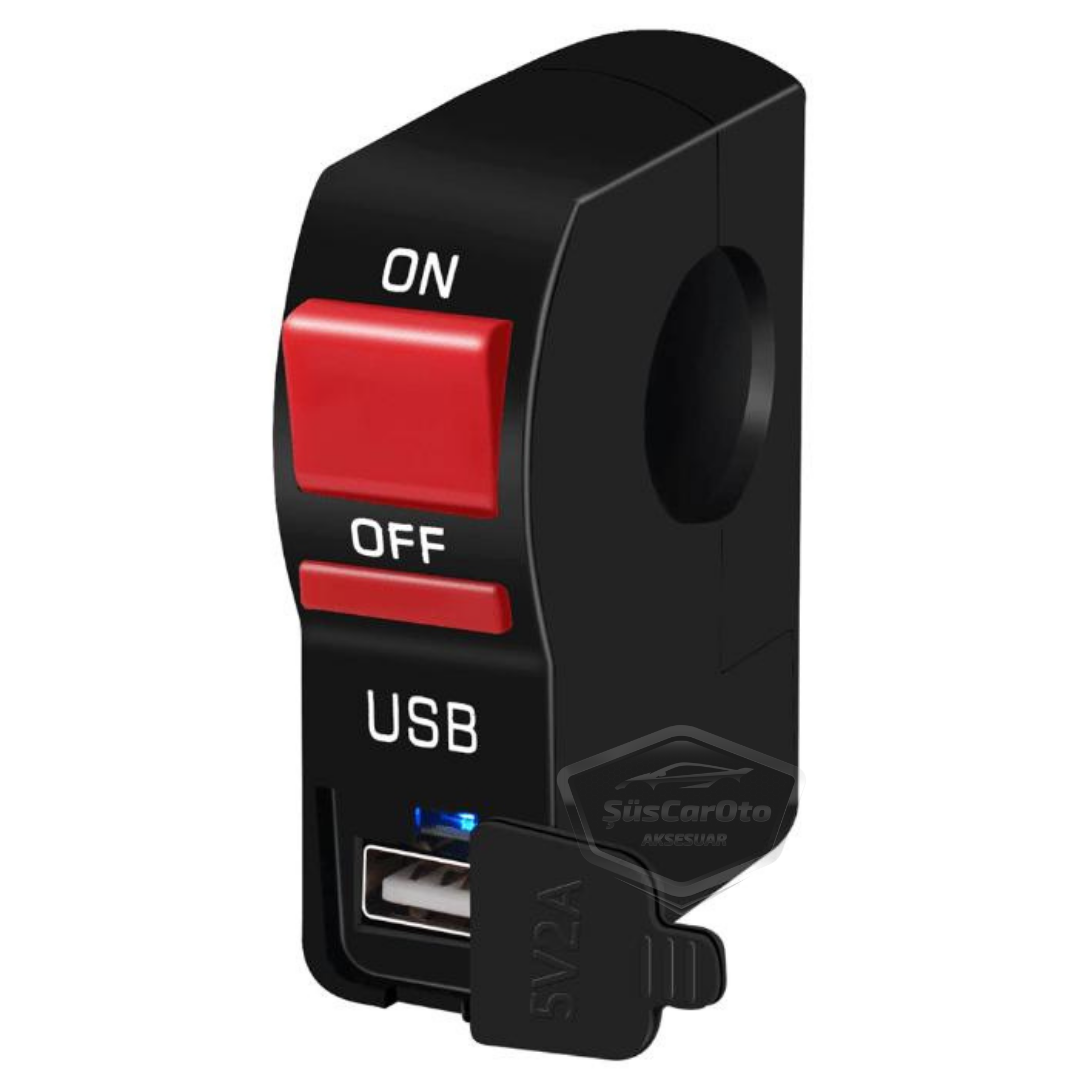 Interruptor de encendido/apagado de 12 V para motocicleta, ATV, bicicleta eléctrica, jetski, botón de interruptor, faro, toma de carga USB, impermeable, montaje en manillar de 22 mm, cargador USB multifuncional